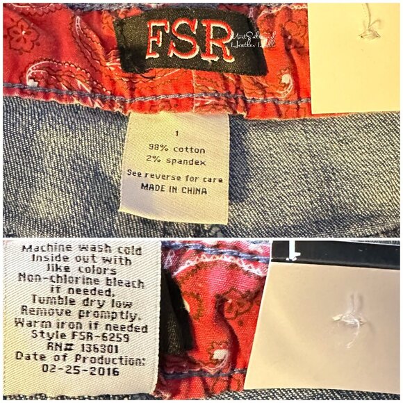 FSR NEW Distressed Visible Contrast Paisley Pockets Denim Shorts 1 / 25 - Picture 4 of 4